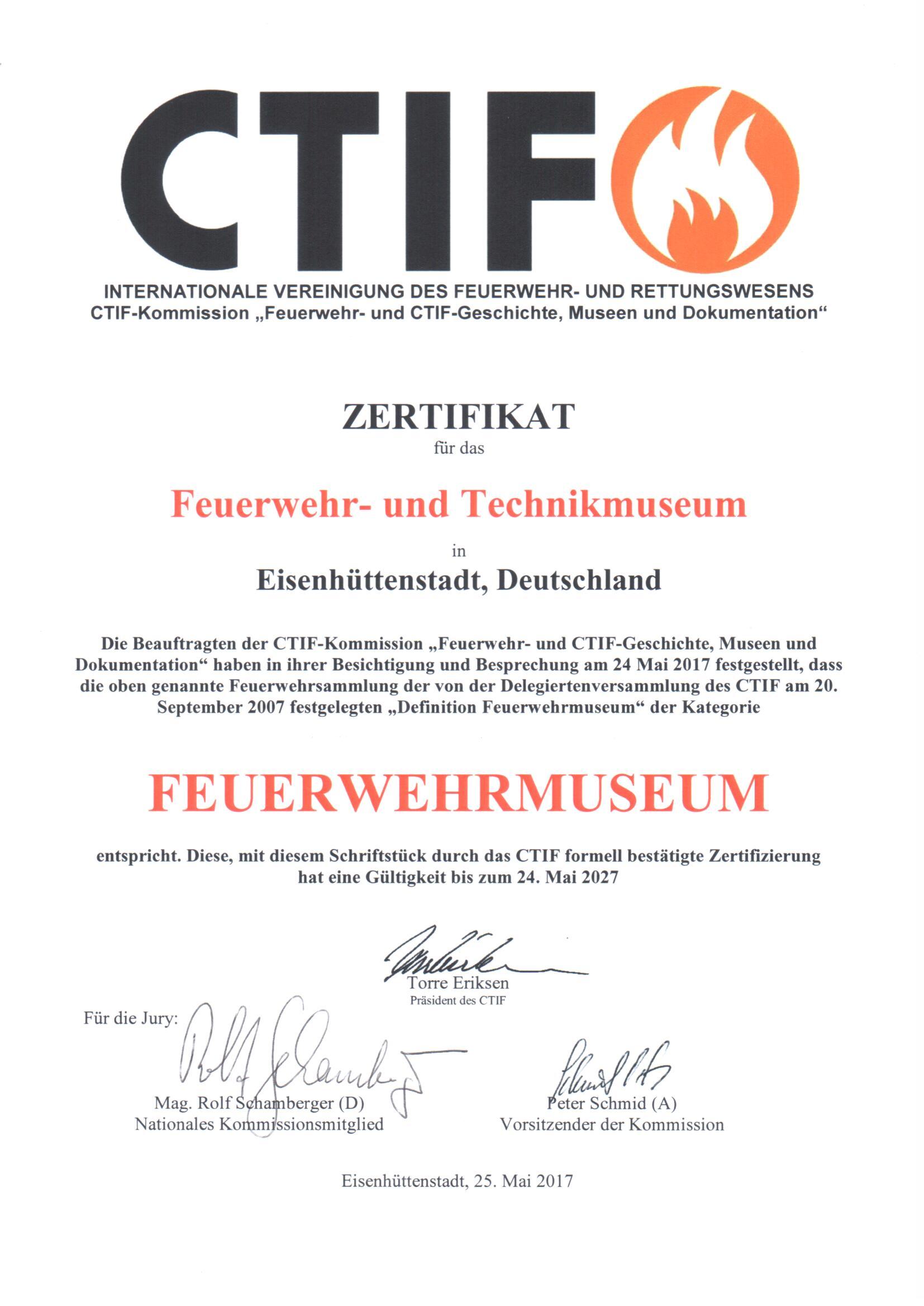 CTIF Zertifikat